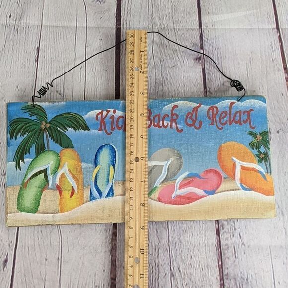 "Kick Back & Relax" Tropical Beach Distressed Wood Sign Home or Tiki Bar… - Picture 7 of 7